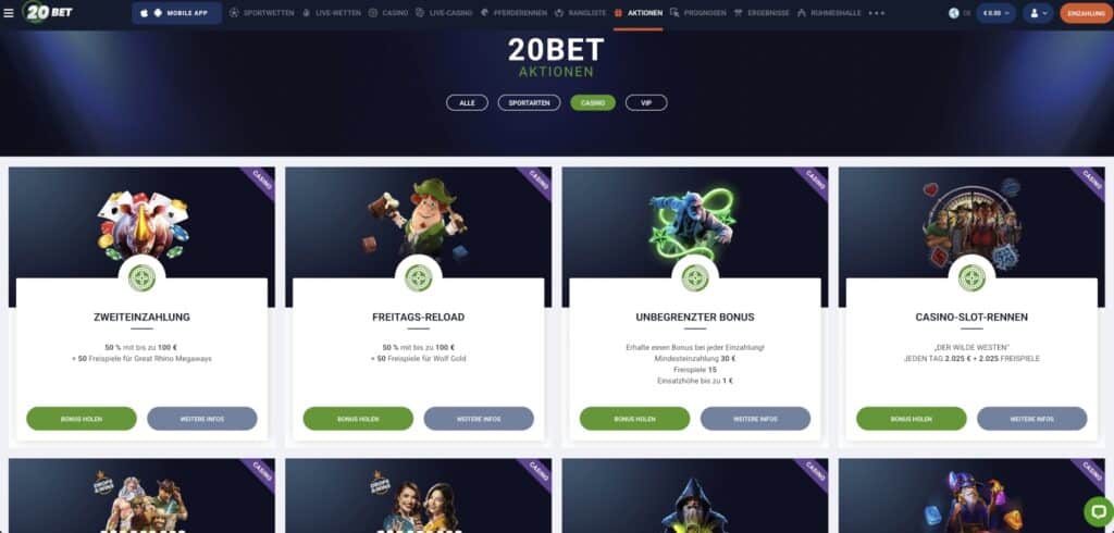20Bet Casino Aktionen