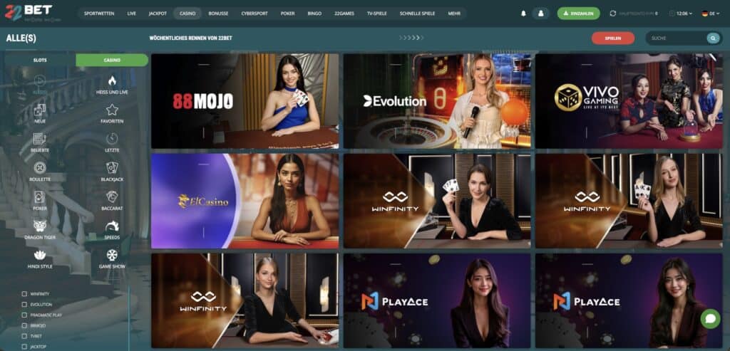 22Bet Live-Casino