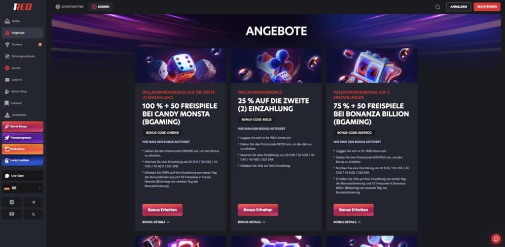 1Red Casino Aktionen