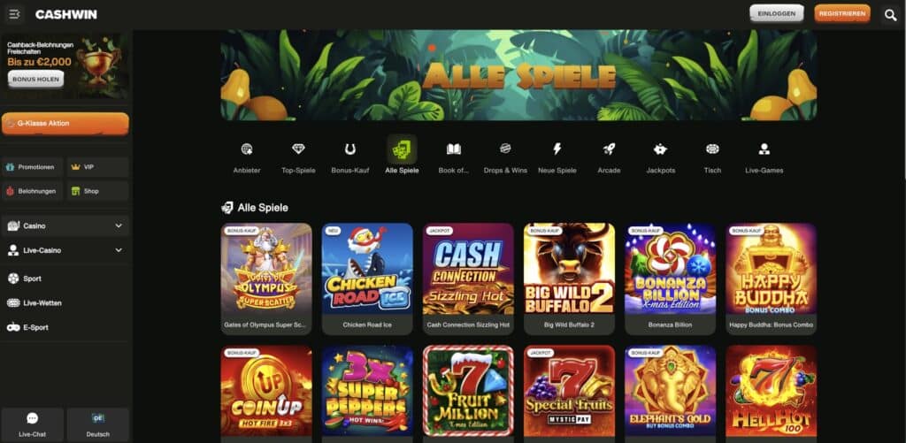 CashWin Casino Alle Spiele