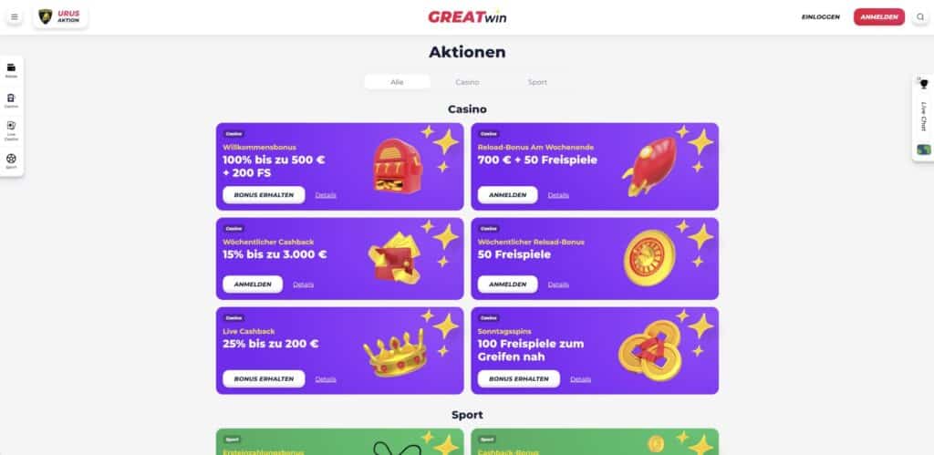 GreatWin Casino Aktionen