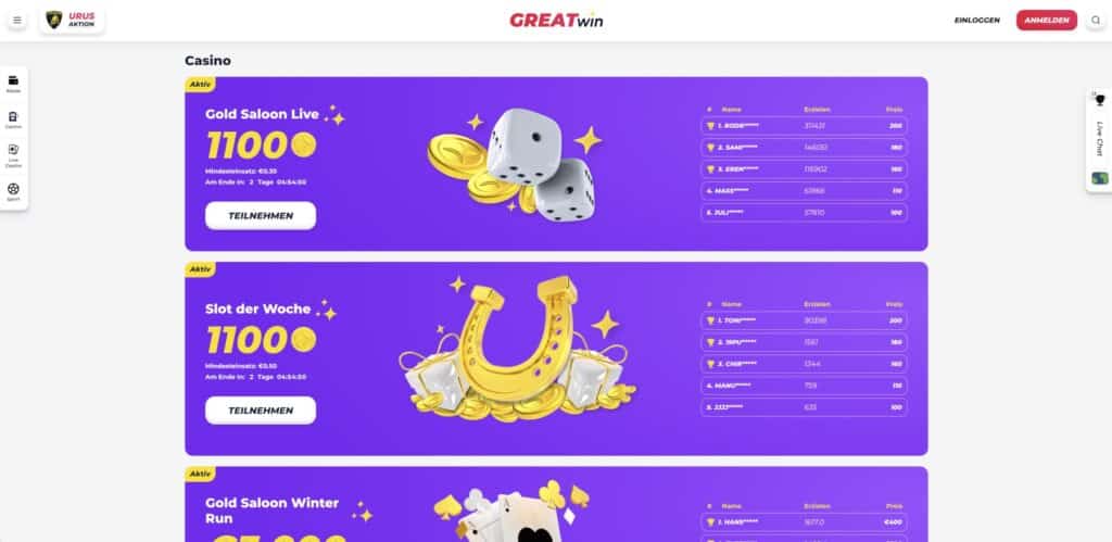 GreatWin Casino Turniere