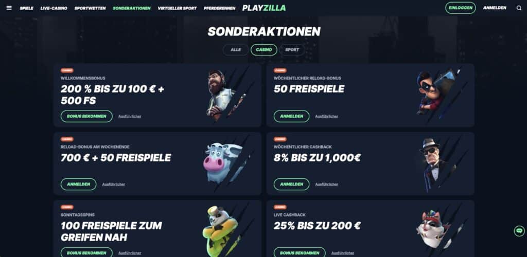 Playzilla Casino Aktionen