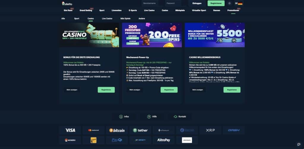 Rolletto Casino Aktionen